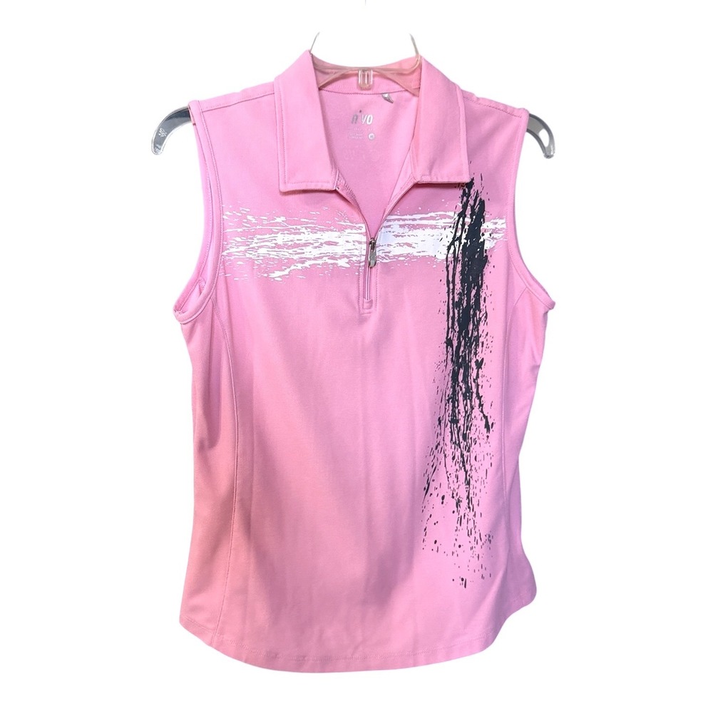 Nivo Golf Polo Womens Medium Pink Sleeveless Quarter Zip Abstract Graphic Sporty
